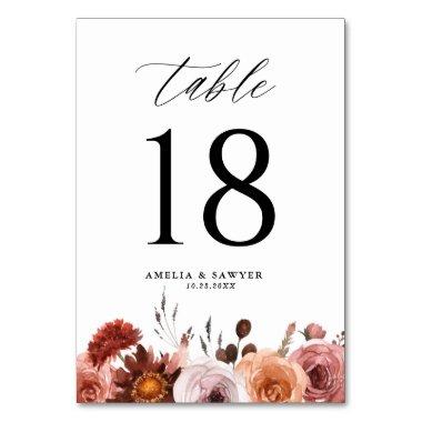 Boho Watercolor Flowers Garland Fall Wedding Table Number