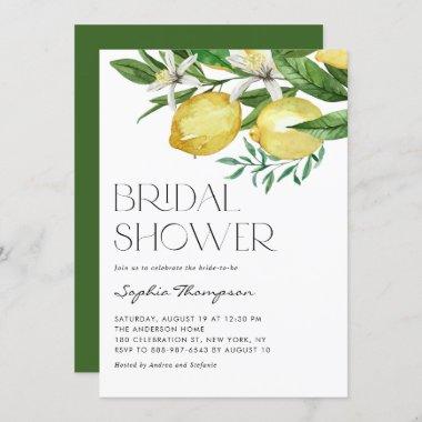 Boho Watercolor Lemon and Blooms Bridal Shower Invitations