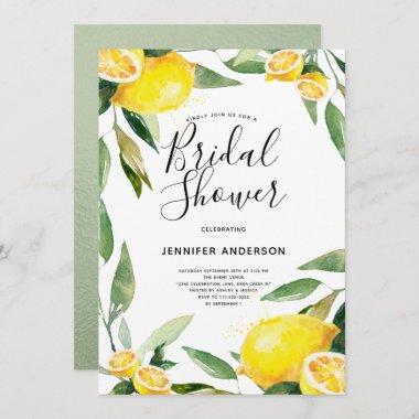 Boho Watercolor Lemon Bridal Shower Invitations
