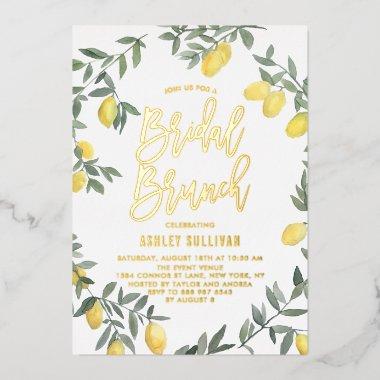 Boho Watercolor Lemon Wreath Bridal Brunch Foil