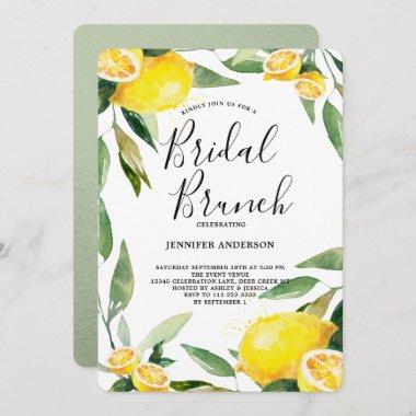 Boho Watercolor Lemon Wreath Bridal Brunch Invitations