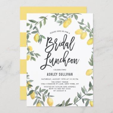 Boho Watercolor Lemon Wreath Bridal Luncheon Invitations