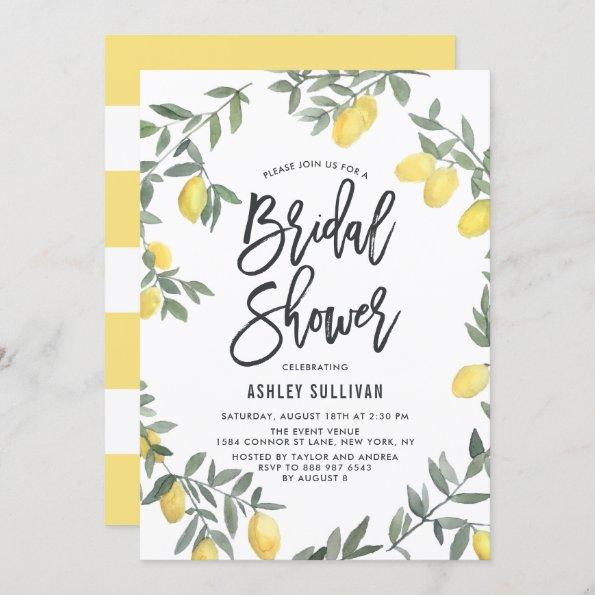 Boho Watercolor Lemon Wreath Bridal Shower Invitations