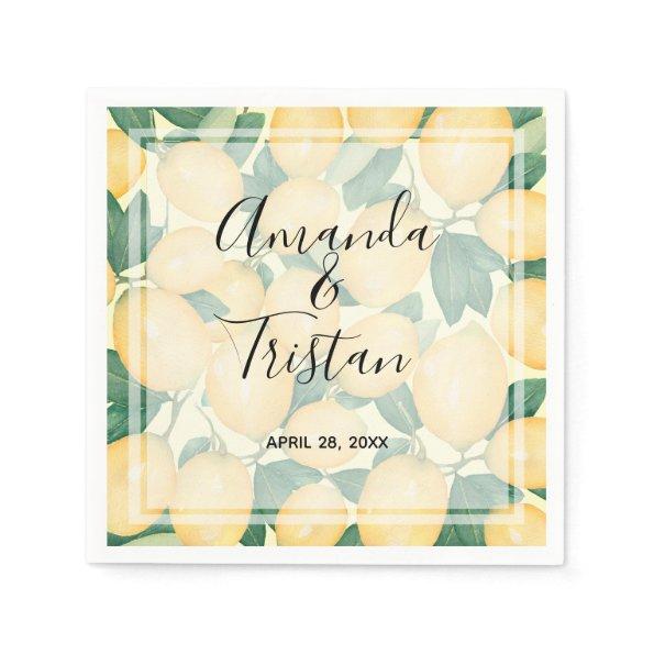 Boho Watercolor Lemons Greenery Napkins