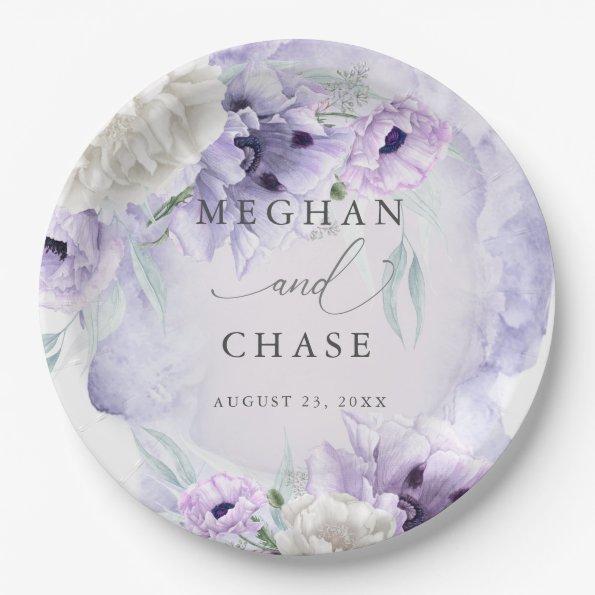 BOHO Watercolor Lilac Poppies Paper Plates