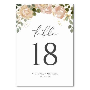 Boho Watercolor Mauve Peach Flowers Wedding Table Number