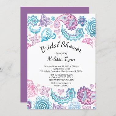 Boho Watercolor Paisley Pattern Bridal Shower Invitations