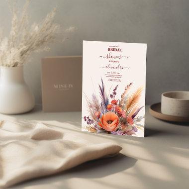 Boho Watercolor Pampas Grass Bridal Invitations