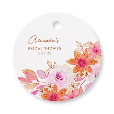 Boho Watercolor Pink Orange Flowers Bridal Shower Favor Tags