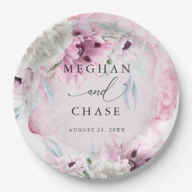 BOHO Watercolor Pink Poppies Paper Plate