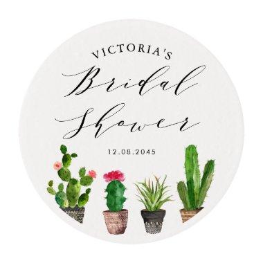 Boho Watercolor Potted Cactus  Edible Frosting Rounds