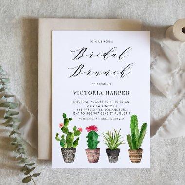 Boho Watercolor Potted Cactus Summer Bridal Brunch