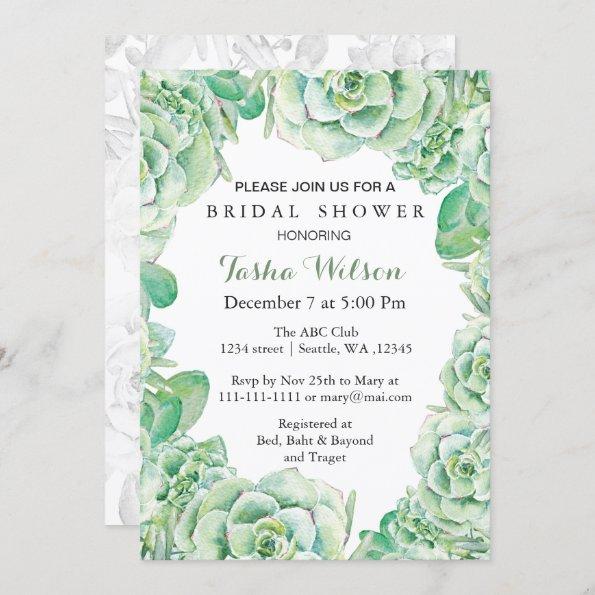 boho watercolor succulent Bridal Shower Invite