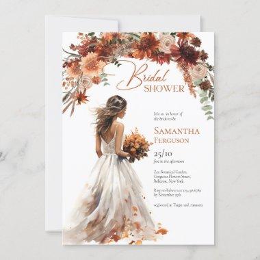 Boho watercolor terracotta bouquet wedding gown Invitations