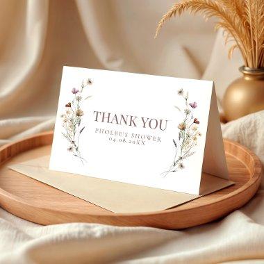 Boho Watercolor Wildflower  Folded Thank You