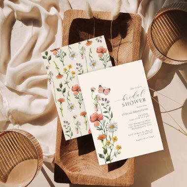 Boho Watercolor Wildflower Bridal Shower Script Invitations