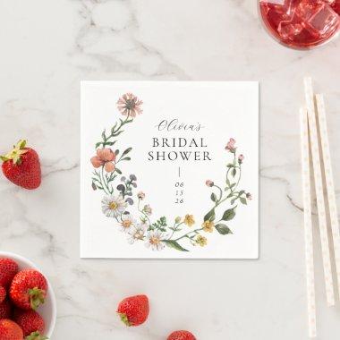 Boho Watercolor Wildflower Wreath Bridal Shower Napkins