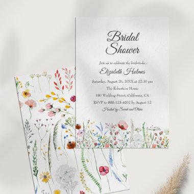 Boho Watercolor Wildflowers Bridal Shower Invitations