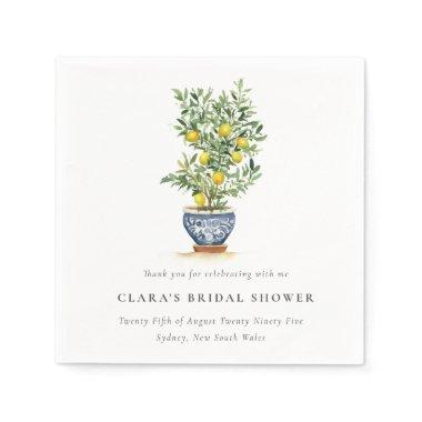 Boho Watercolor Yellow Lemon Tree Bridal Shower Napkins