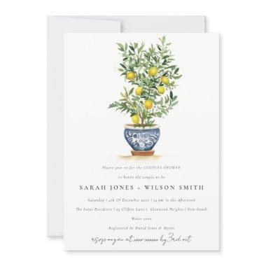 Boho Watercolor Yellow Lemon Tree Couples Shower Invitations