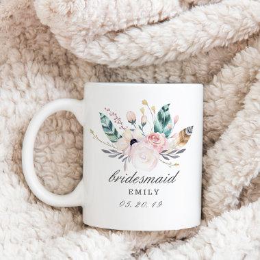 Boho Wedding Bouquet Personalized Bridesmaid Coffee Mug