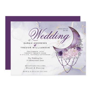 Boho Wedding Esoteric Amethyst Crescent Moon Invitations