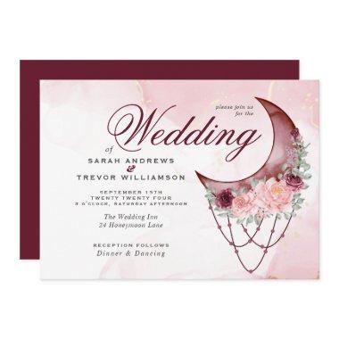 Boho Wedding Pink Crescent Moon All in One Invitations