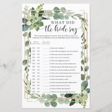 Boho What did the bride say game succulent
