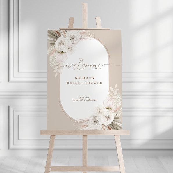 Boho White and Neutral Dried Floral Welcome Sign