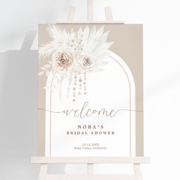 Boho White Boho Floral Arch Welcome Sign