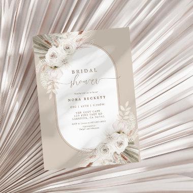 Boho White Dried Floral Bridal Shower Invitations