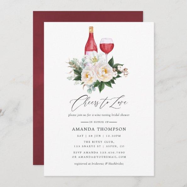 Boho White Floral Wine Tasting Bridal Shower Invitations