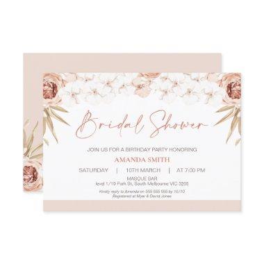 Boho White Orchards Palm Leaf Bridal Shower Invitations