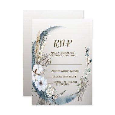 Boho White Orchid Flowers Blue Moon Elegant Party RSVP Card