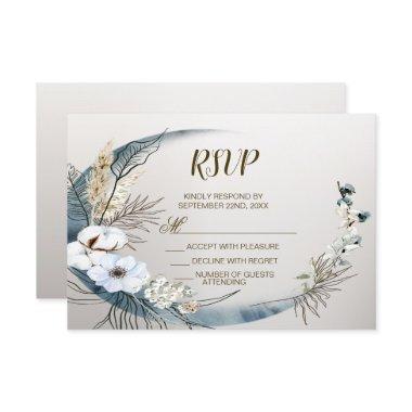 Boho White Orchid Flowers Blue Moon Elegant Party RSVP Card