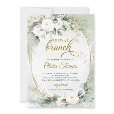 Boho White roses eucalyptus foliage faux gold Invitations