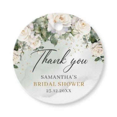 Boho White Roses Greenery and Gold bridal shower Favor Tags