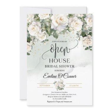 Boho White Roses Greenery and Gold Open House