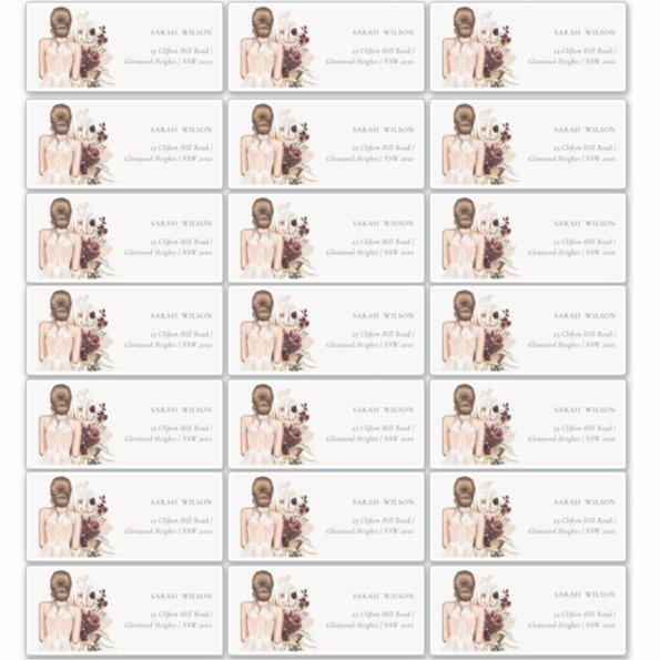 Boho White Wedding Gown Bride Guest Address Sticker
