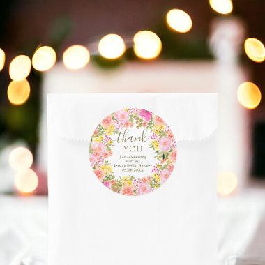Boho wild flowers thank you pink  classic round sticker