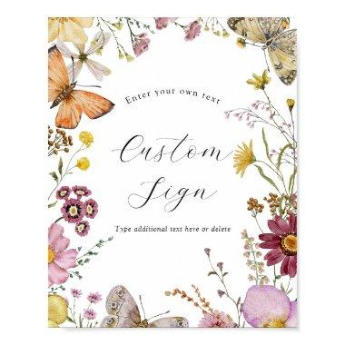 Boho Wildflower and Butterflies Custom Text Sign