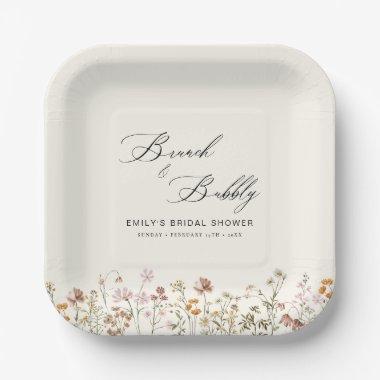 Boho Wildflower Brunch & Bubbly Bridal Shower Paper Plates