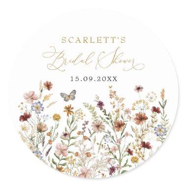 Boho Wildflower Butterfly Meadow  Classic Round Sticker
