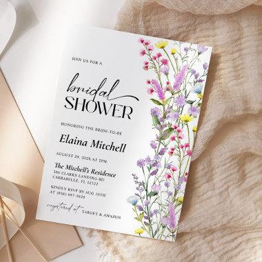 Boho Wildflower Floral Bridal Shower Minimalist Invitations