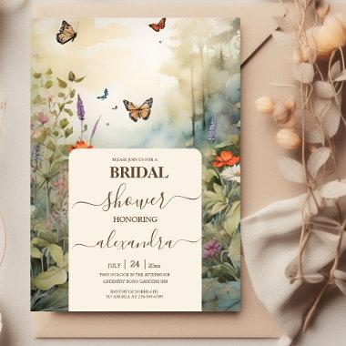 Boho Wildflower Mountain Bridal Shower Invitations