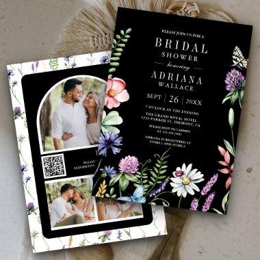 Boho Wildflower Photo QR Code Black