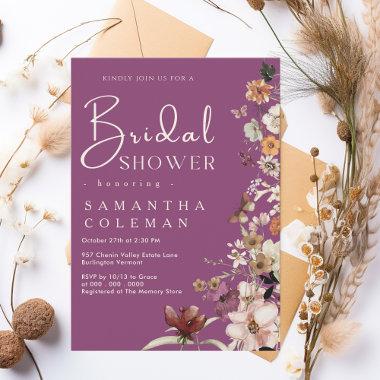 Boho Wildflower Rustic Berry Purple Bridal Shower Invitations
