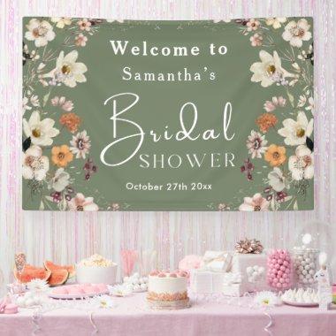 Boho Wildflower Rustic Sage Green Bridal Shower Banner