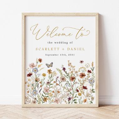 Boho Wildflower Wedding Garden Flowers Welcome Poster