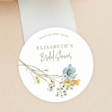 Boho wildflowers spring bridal shower personalized classic round sticker